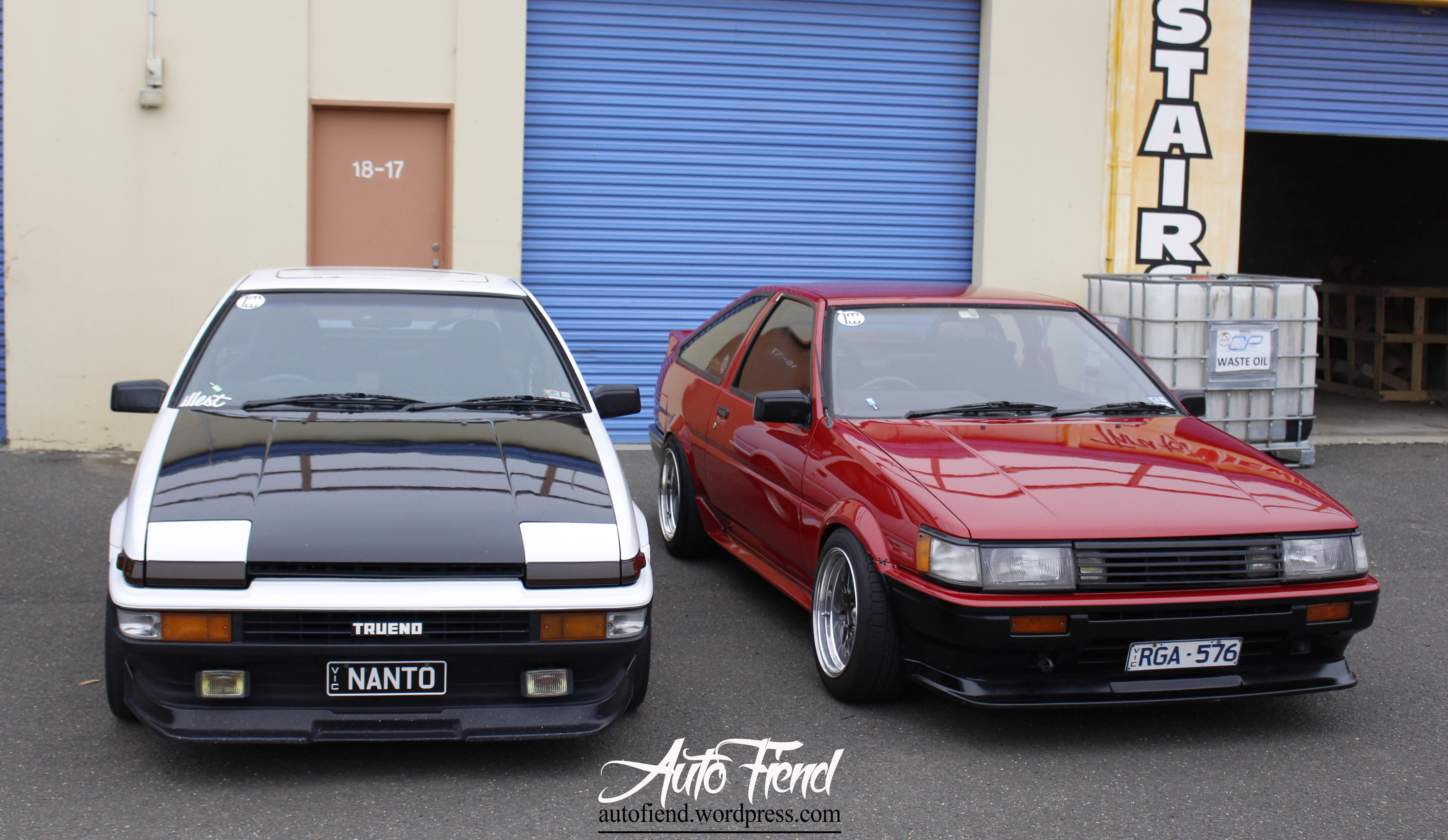 (the AE86), we have the Trueno (pronounced Toreno) on the left and Levin on...